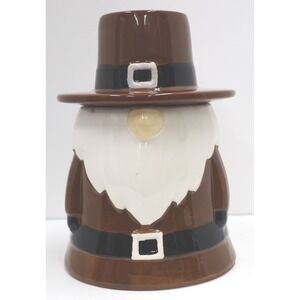Arlington Designs Gnome Cookie Jar Pilgrim Brown Thanksgiving OS Good Crazing
